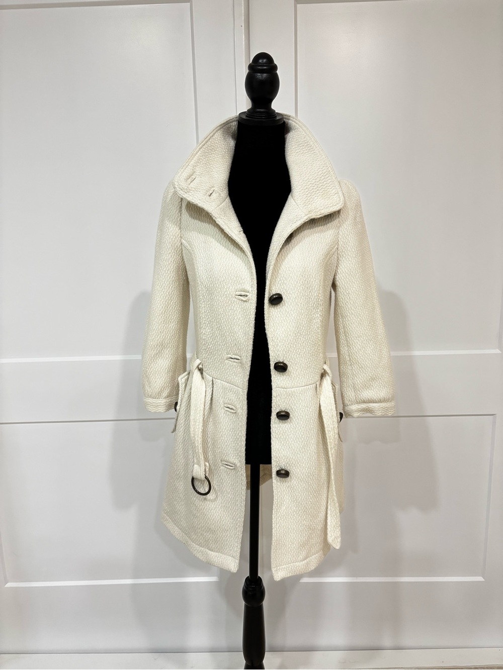 Zara Off-White Textured Trench Coat with Waist Tie